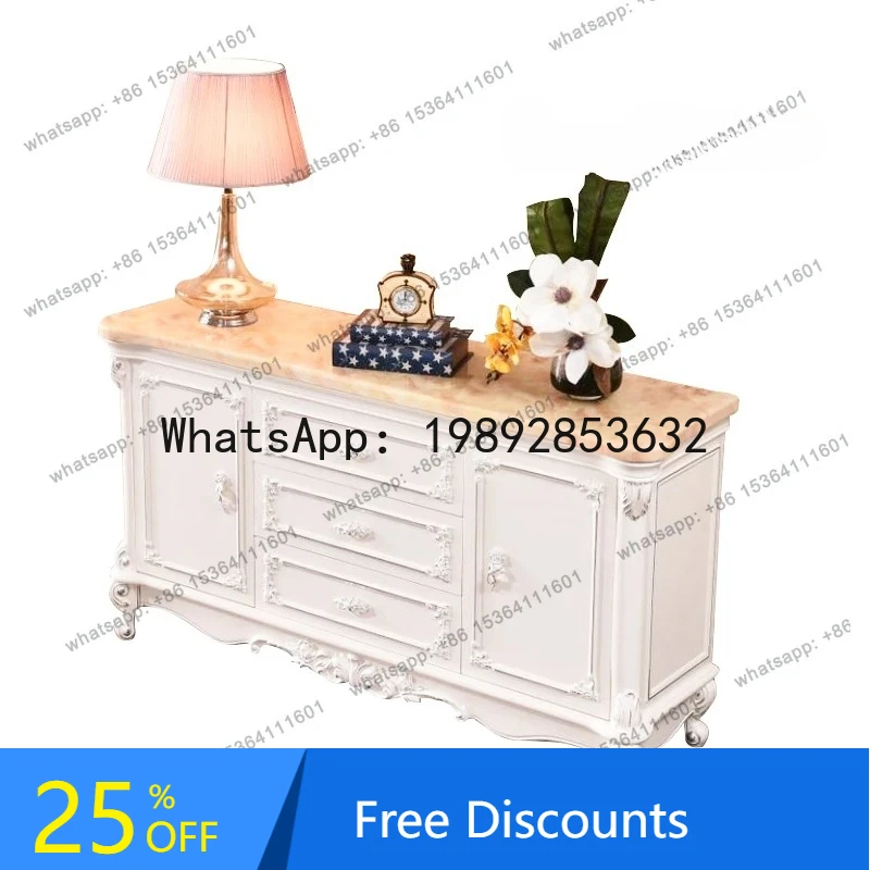 HH European marble dining side cabinet solid wood carving flower rounded corner side cabinet restaurant storage partition simple