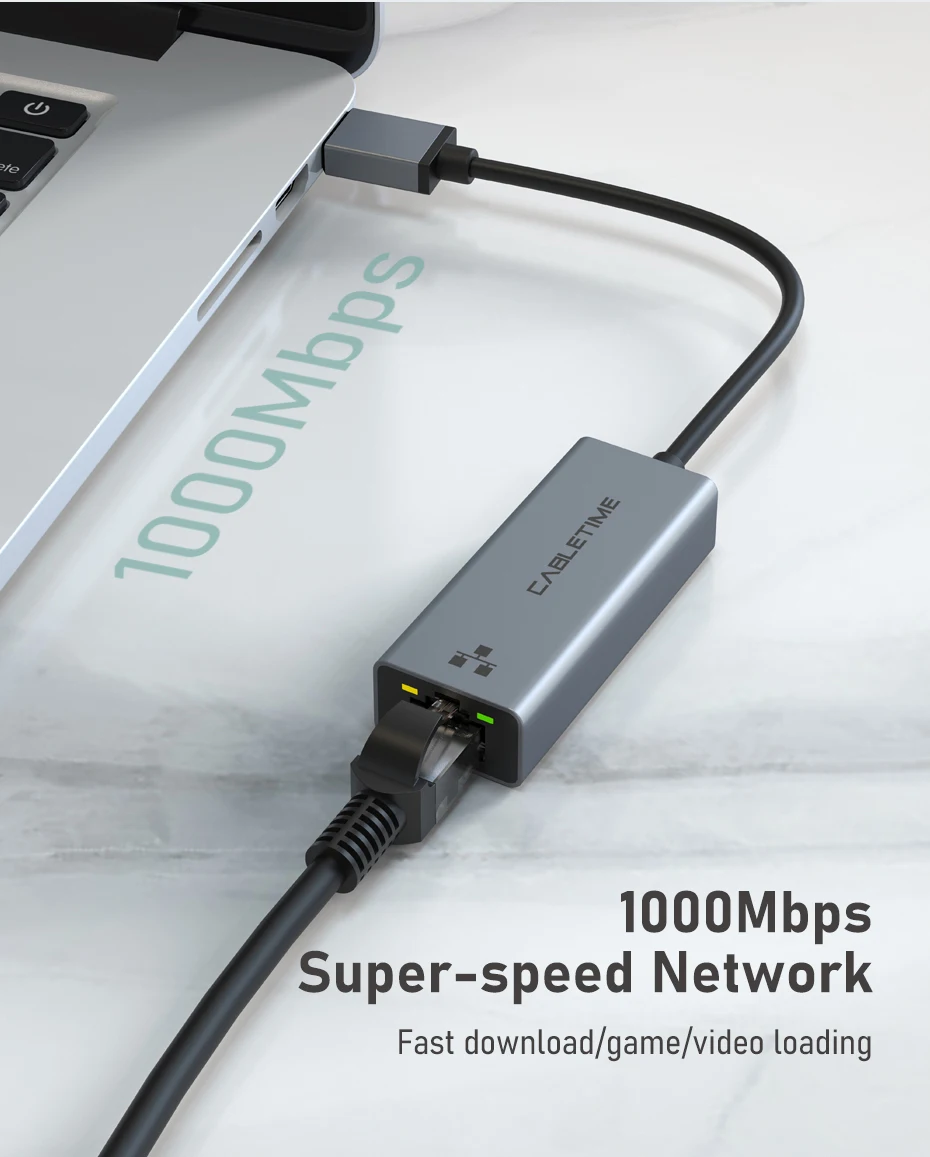 CABLETIME USB-Ethernet-Adapter 100/1000 Mbit/s USB 3.0 RJ45-Netzwerkkarte für MacBook Laptop Internet-Adapter RJ45-Adapter – Detail 4