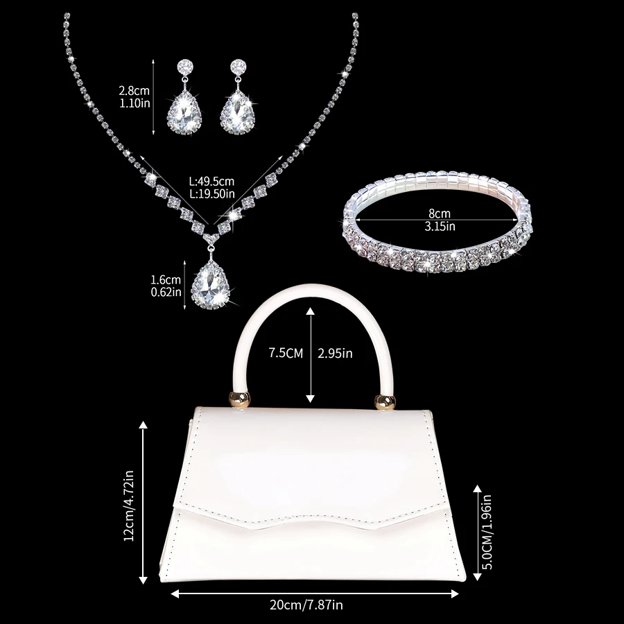 حقيبة يد نسائية أنيقة وأنيقة للولائم بمرآة، حقيبة زفاف نسائية لامعة ورائعة، محفظة عشاء رومانسية راقية، حقيبة كتف فاخرة متطابقة مع أقراط وحجر الراين، مناسبة للحفلات الراقصة، مناسبة للفتيات، الياقات البيضاء، إلخ.