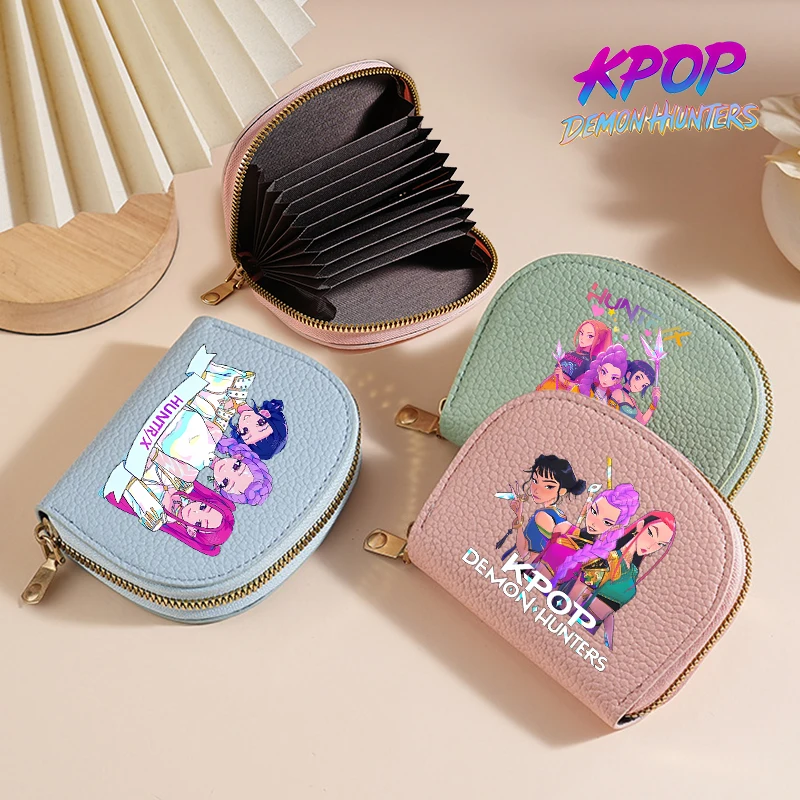 

KPop Demon Hunters Woman Wallet Girl Kawaii Shell Half Round Purse Fashion Multi Functional PU Zipper Wallets Anime Coin Pouch