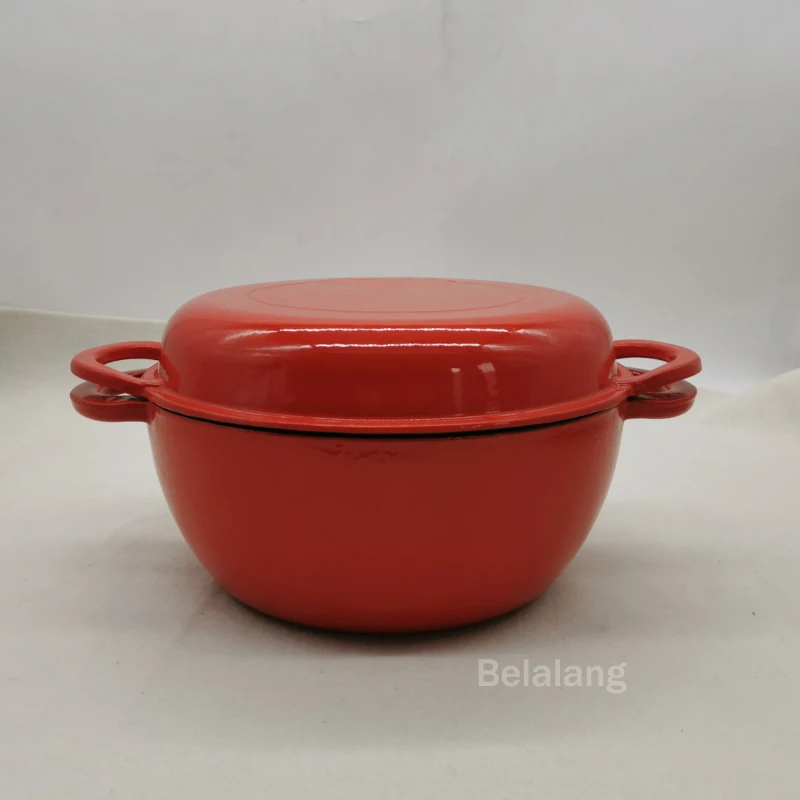 Cast Iron Double Dutch Oven Casserole with Skillet Lid, Stew Pots for Kitchen, Heavy Duty, 2 in 1, 5QT