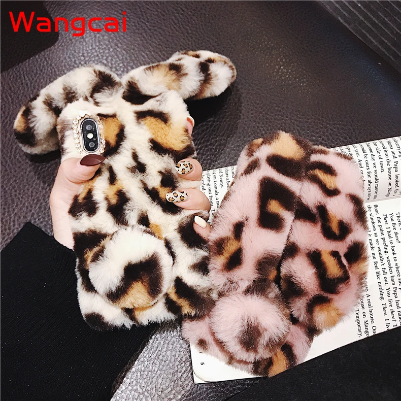 Cute 3D Rabbit Ears Fur Plush Case For iPhone 14 13 12 mini 11 Pro Max X XS Max XR 8 7 6 6S Plus 5 diamond Warm Case