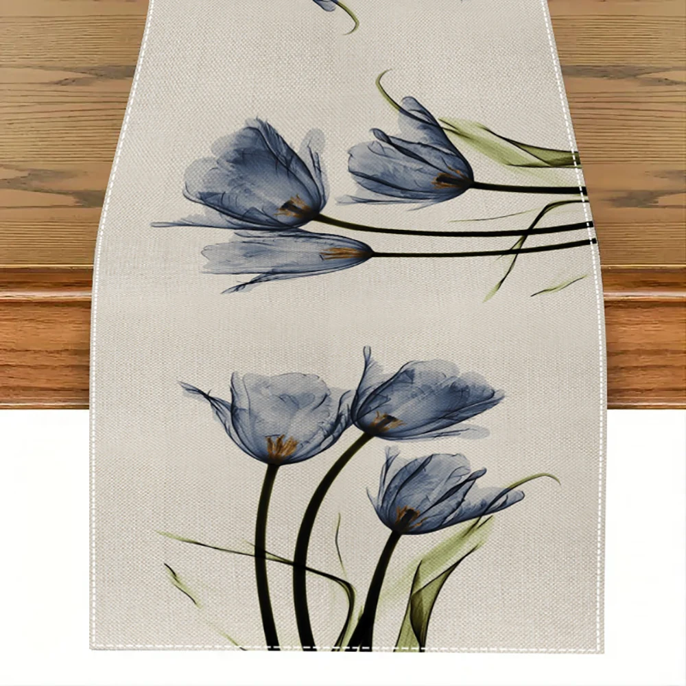 Tulip Linen Table Rustic Farmhouse Style Table Runner 13X70 Inch,Kitchen Dining Table Decoration for Indoor Outdoor Home