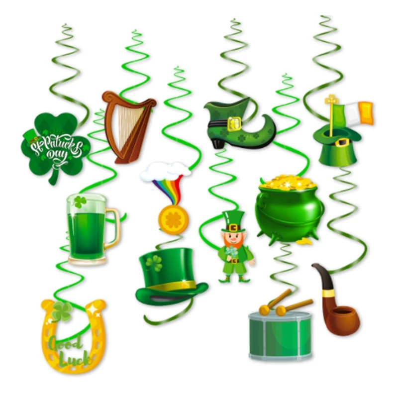 1Set St. Patrick's Day Party Decoration Theme Party Spiral Pendant Spiral Flag Props Party Supplies Party Decoration