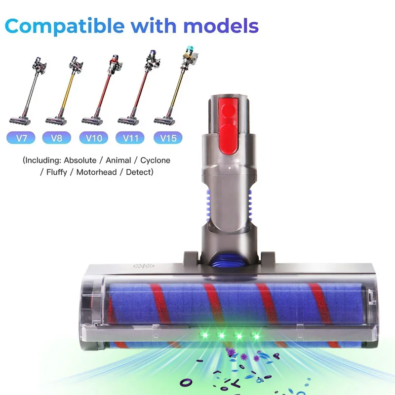 Brush Head For Dyson V7 V8 V10 V11 V15 Vacuum Cleaner, Soft Roller Brushes with Direct Drive and 4 LED Lights for Hard Floors image 3