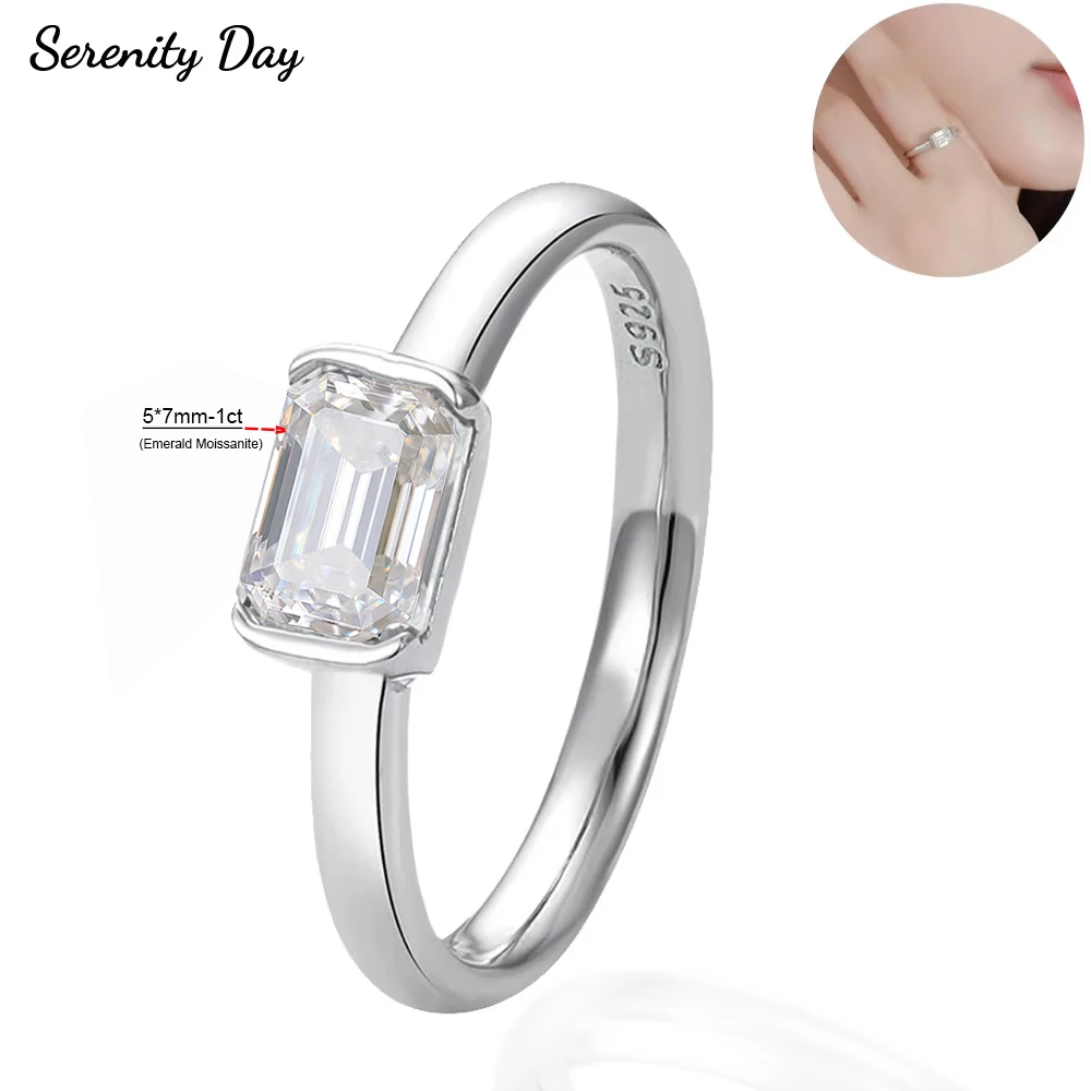 Serenity 1ct Emerald Cut Moissanite Rings for Women Wedding Bridal S925 Sterling Silver Lab Diamond Rings Plated 18k Anniversary