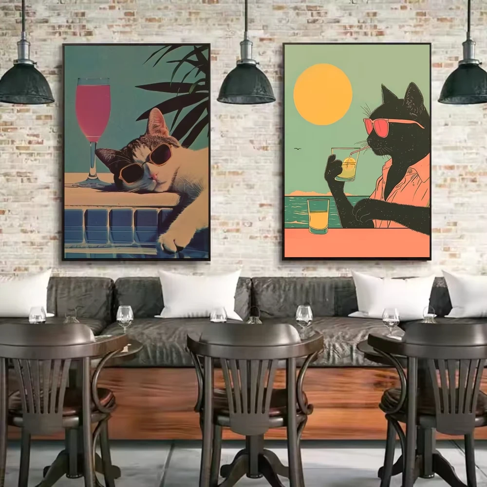 مضحك المطاعم مقهى القط شعار المشارك HD الفن قماش اللوحة غرفة المعيشة المنزلي غرفة نوم بار الديكور الجمالي #3