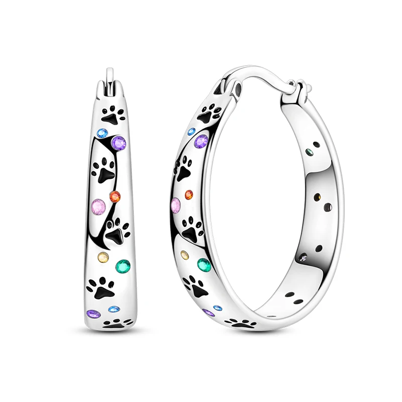 

Women Earrings 925 Sterling Silver Colorful Bubble Claw Print Hoop Earrings For Women Anniversary Wedding Jewelry Gifts