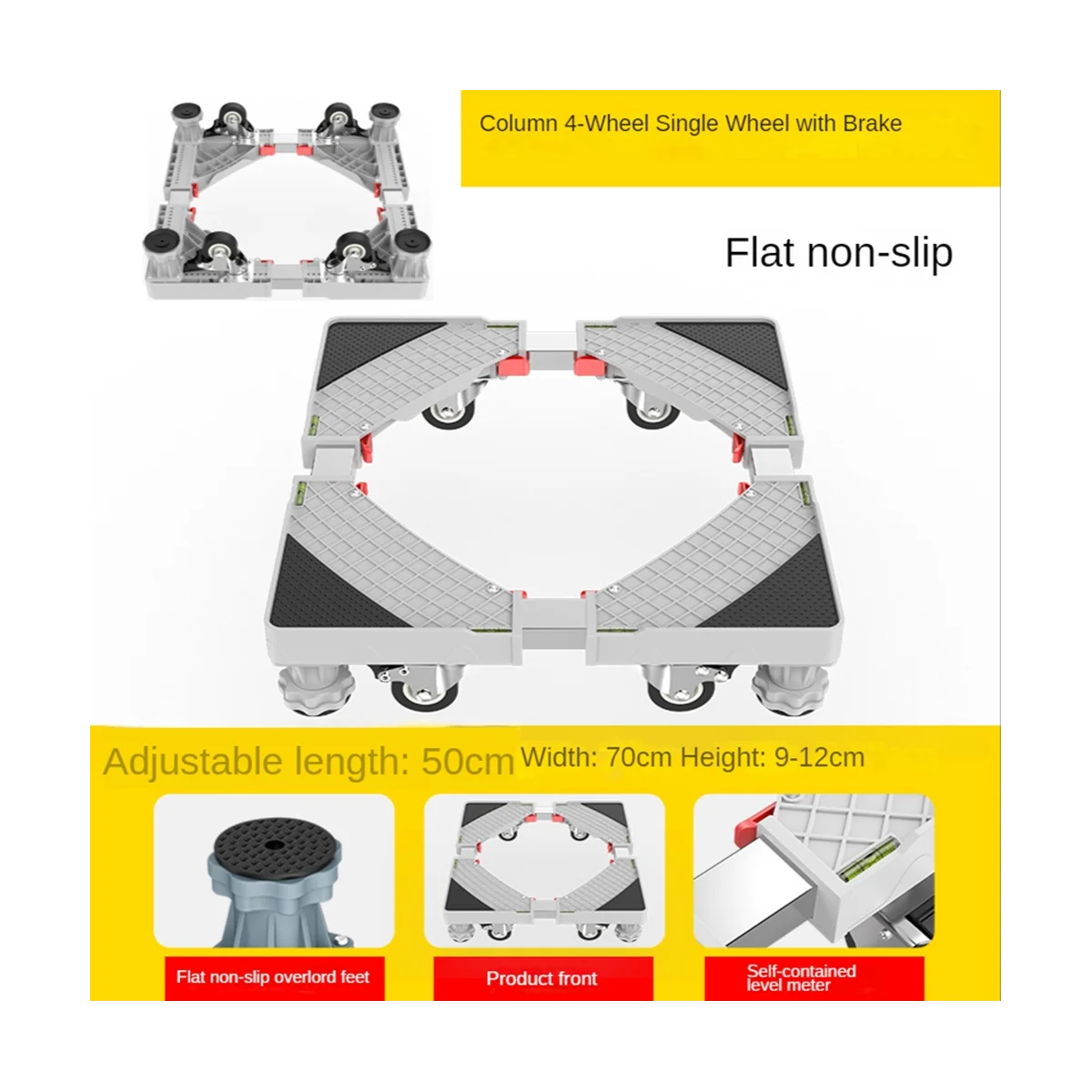 Washing Machine Stand Adjustable Refrigerator Laundry Base 4 Wheel with Brake Holder for Dryers and Refrigerators