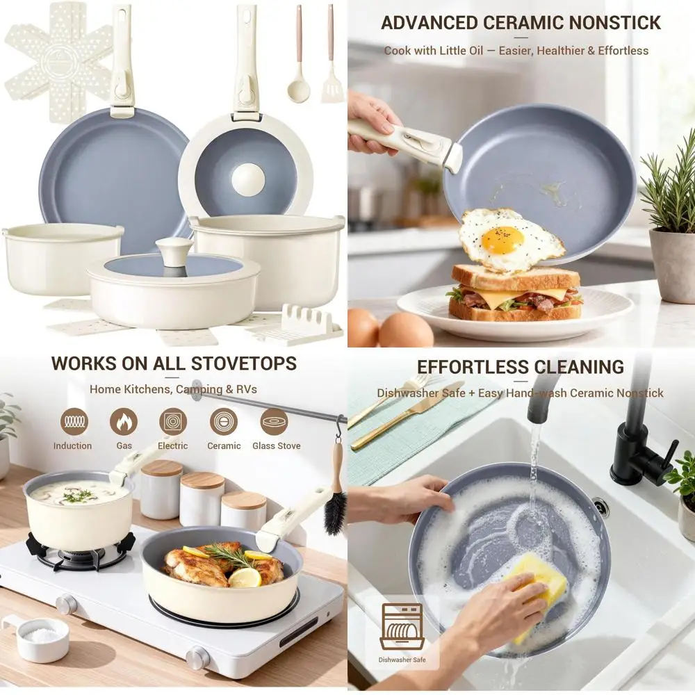 

Набор здоровой посуды из 18 предметов с антипригарным покрытием со съемными ручками, безопасной для духовки и посудомоечной машиной, индукционный, PFAS/PFOA/PTFE