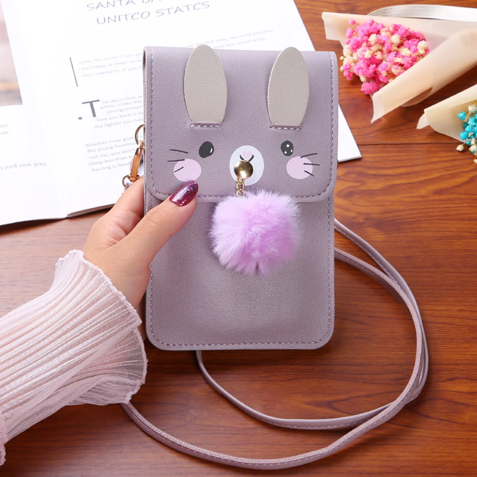 2023 Women's Cute Bunny Phone Bag With Fur Ball Multi-Purpose Large Capacity Bag For Shopping Dating Women's Shoulder Bag