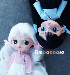 [amoooore] Min Girls, Rubber Dolls, Female Students, Black and White Hair Ball Jointed Doll  Bjd Doll