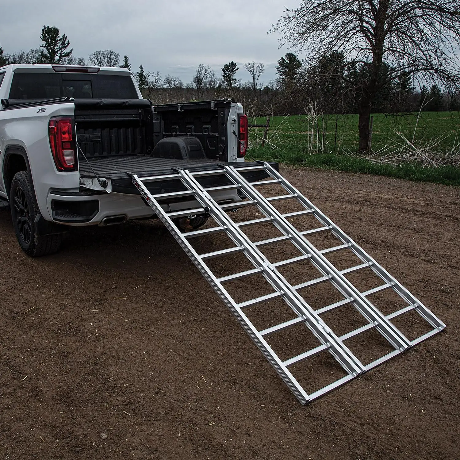 78-inch Tri-Fold XL Aluminum Truck, UTV/ATV Loading Ramps - 1750lb Capacity , silver -TX104