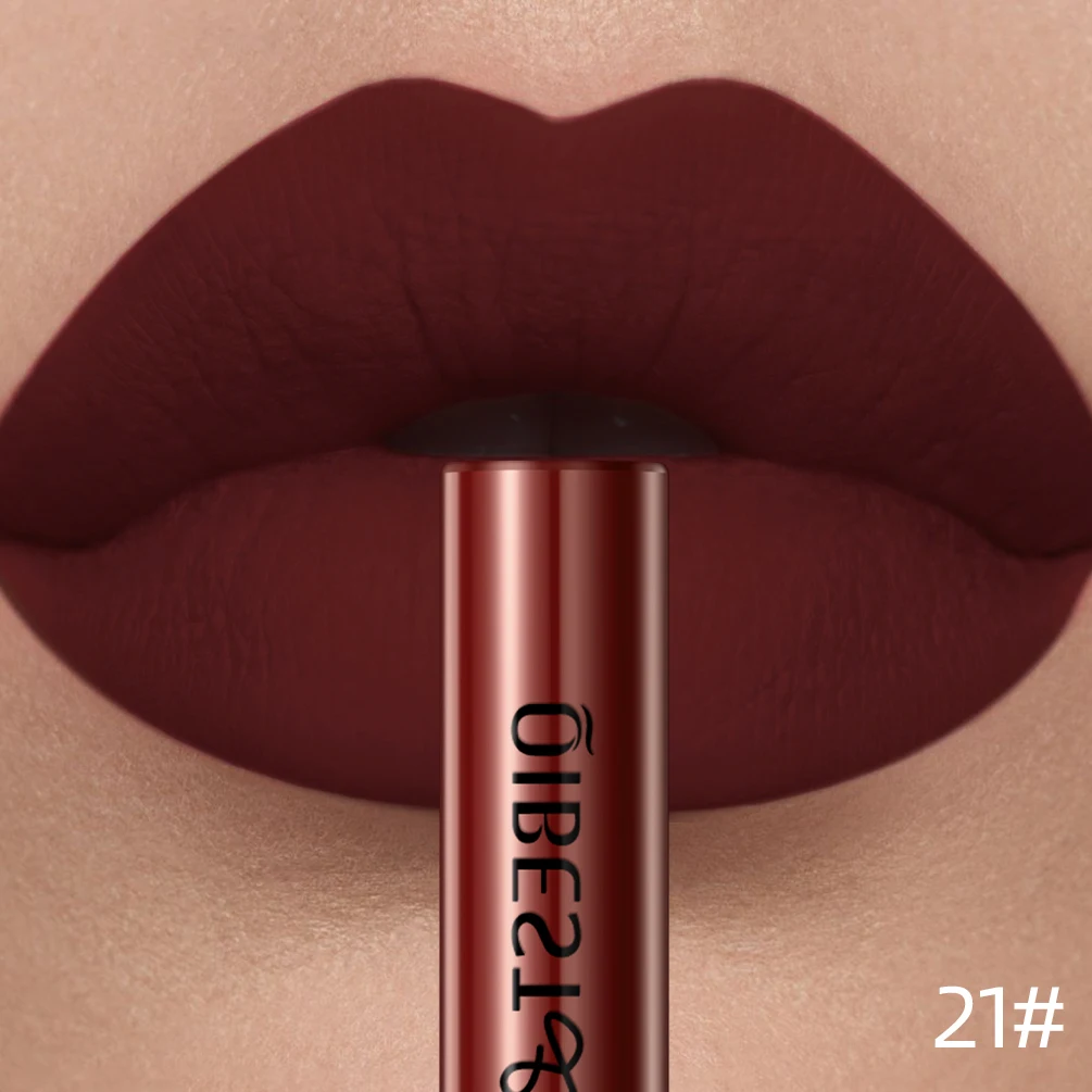 QIBEST Mattflüssiger Lippenstift, wasserdicht, langlebig, samtiger Lipgloss, Tönungsröhre, matt, nacktes Pigment, roter Lipgloss, Lippen-Make-up