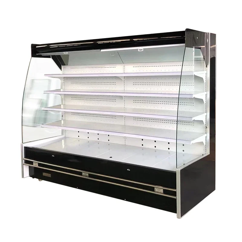 Supermarket Vertical Soft Drinks Showcase Chiller Front Open Refrigerator Air Curtain Display Steel Display Case Painted Cooler