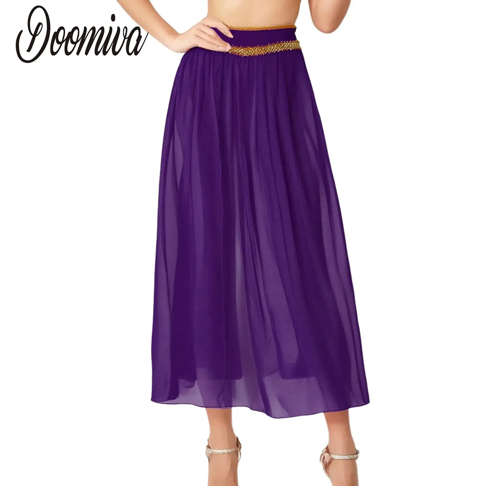 

Women Modern Dance Belly Dance Maxi Skirt Slit Chiffon Long Skirt with Built-in Briefs for Arab Princess Cosplay India Dancewear
