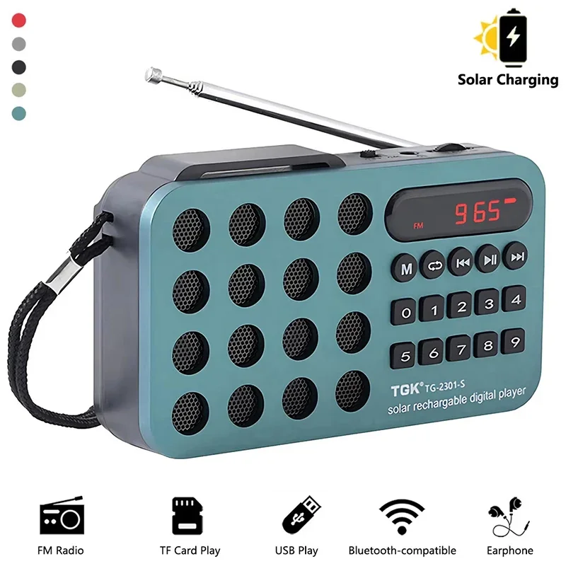 

Rechargeable Portable FM Radio Mini Solar Bluetooth Wireless Speaker Support USB TF Card MP3 Music Player with FM Radio Receiver