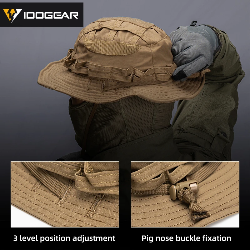 IDOGEAR التكتيكية Boonie قبعة الغابة قبعات للحماية من الشمس قابل للتعديل تنفس واسعة حافة قبعة لصيد الأسماك 3623