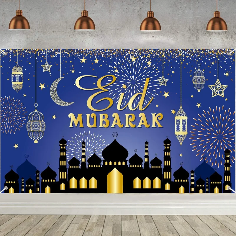 VIKAMA Eid Al Fitr Party Dekoration Ramadan Mubarak Hintergrundbanner Fotokabinen-Hintergrund Heimdekoration