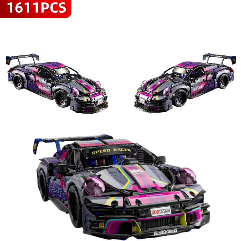 New 1611PCS Cyberpunk Mechanical Sports Car Building Block Toy Remote Control Racing Car Adult Children Birthday Christmas Gifts