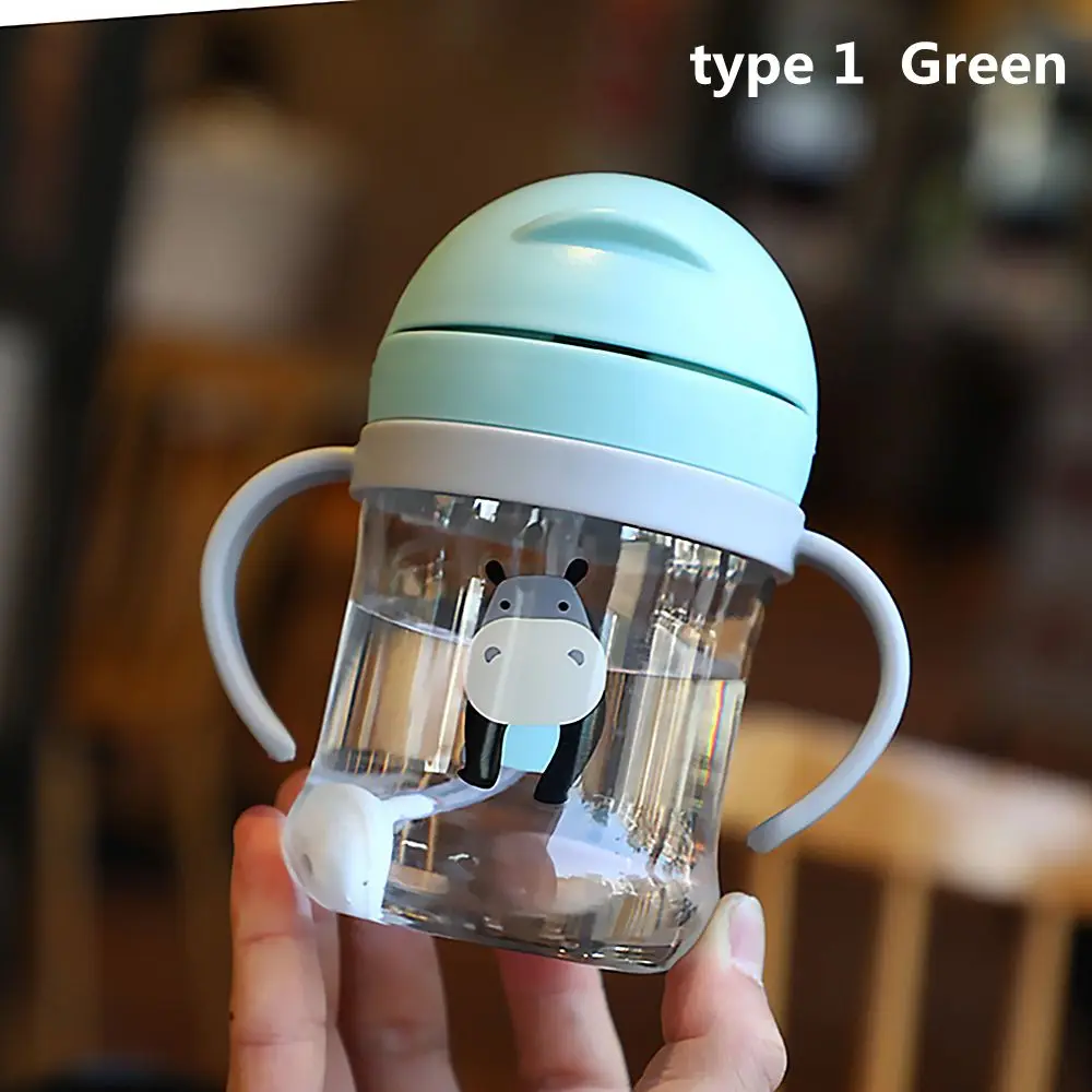 Food Grade Water Bottle Toddler and Unisex Learning Cup with Straw Gravity Ball Sippy Cups Handle Feeding Cup