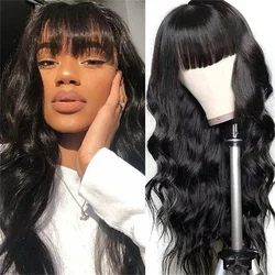 24-28 inch Synthetic Body Wave Wigs With Bangs None Lace Front Wigs Wigs Glueless Machine Made Wigs For Black Women Daily Use