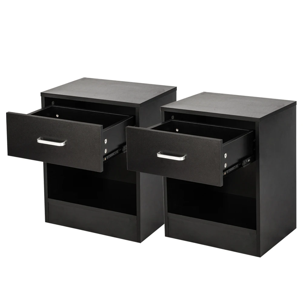 

2pcs Night Stands with Drawer Black