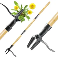 Weeder Stand Up Weed Puller Tool Made with Long Handle Real Bamboo & 4-Claw Steel Head Weed Remove Tool for Lawn/Yard