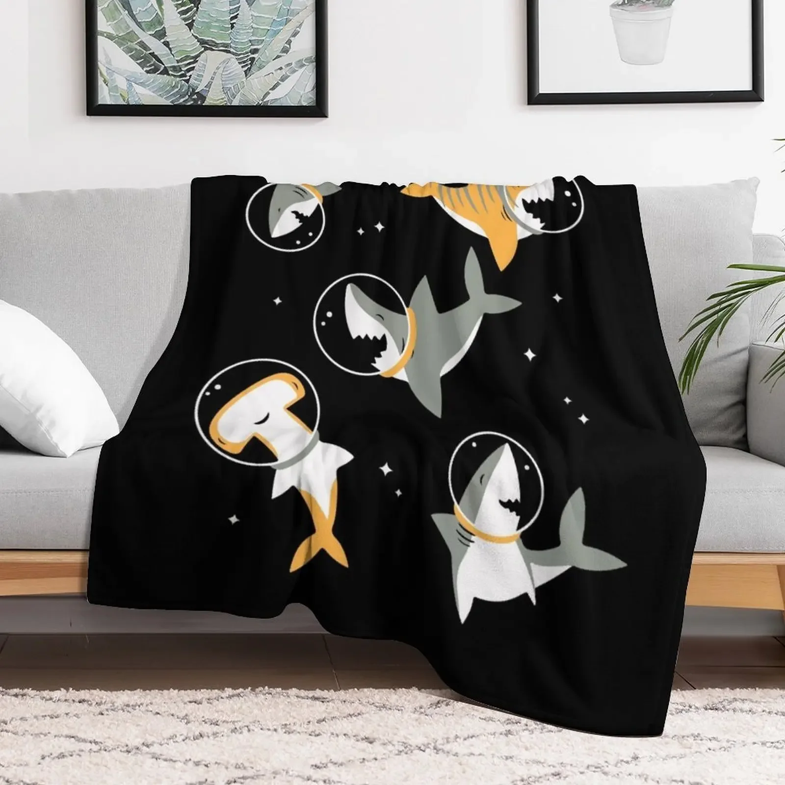 Sharks in Space Throw Blanket Stylish Couch Blanket for Home Living Room