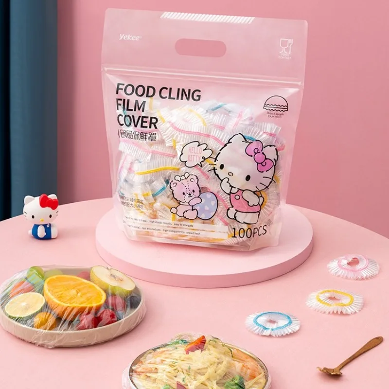 100pcs Hello Kitty involucro di plastica usa e getta Sanrio Cartoon Hello Kitty involucro di plastica alimentare usa e getta per la cucina