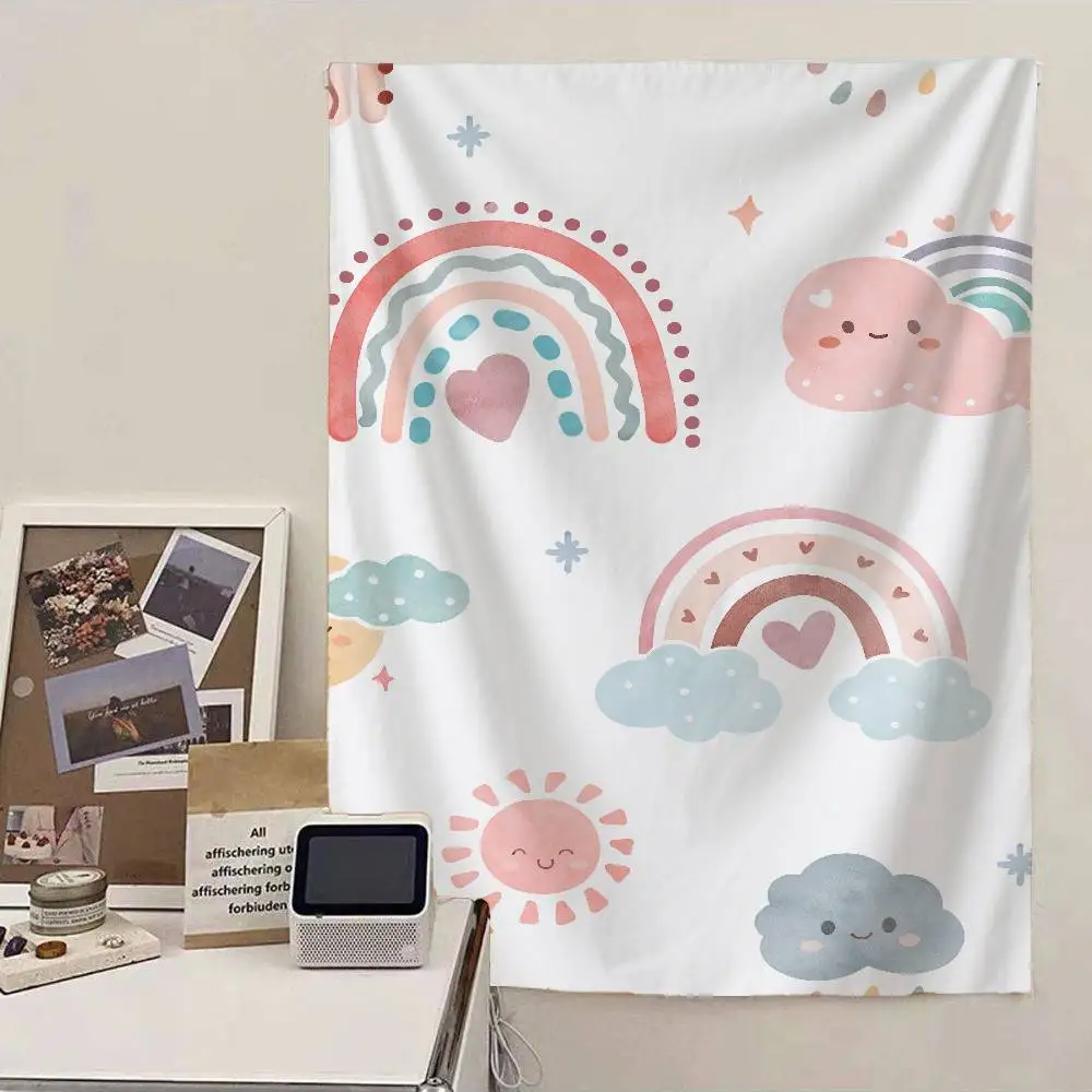 Grande tapisserie murale imprimée arc-en-ciel, dessin animé, Tarot suspendu, tapis muraux Hippie, décoration artistique pour dortoir, maison