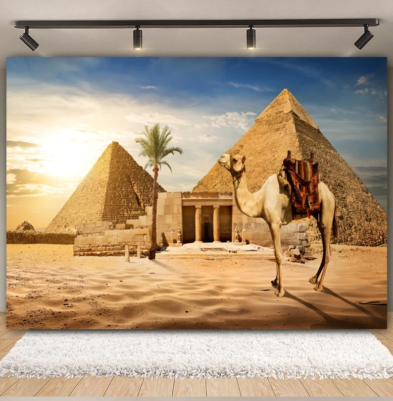 Egyptian Pyramids Photography Backdrop Ancient Egypt Architecture Ruins Desert Camel Dunes Sunset Background Decor Photo Studio