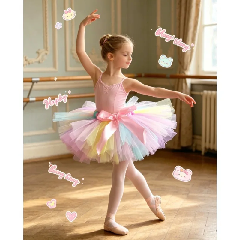 Rainbow Tutu Skirt Layered Tulle Bottom Wear Fluffy Fashion Skirt Cosplay Outfit Stage Show Birthday Party Holiday Dress Costume