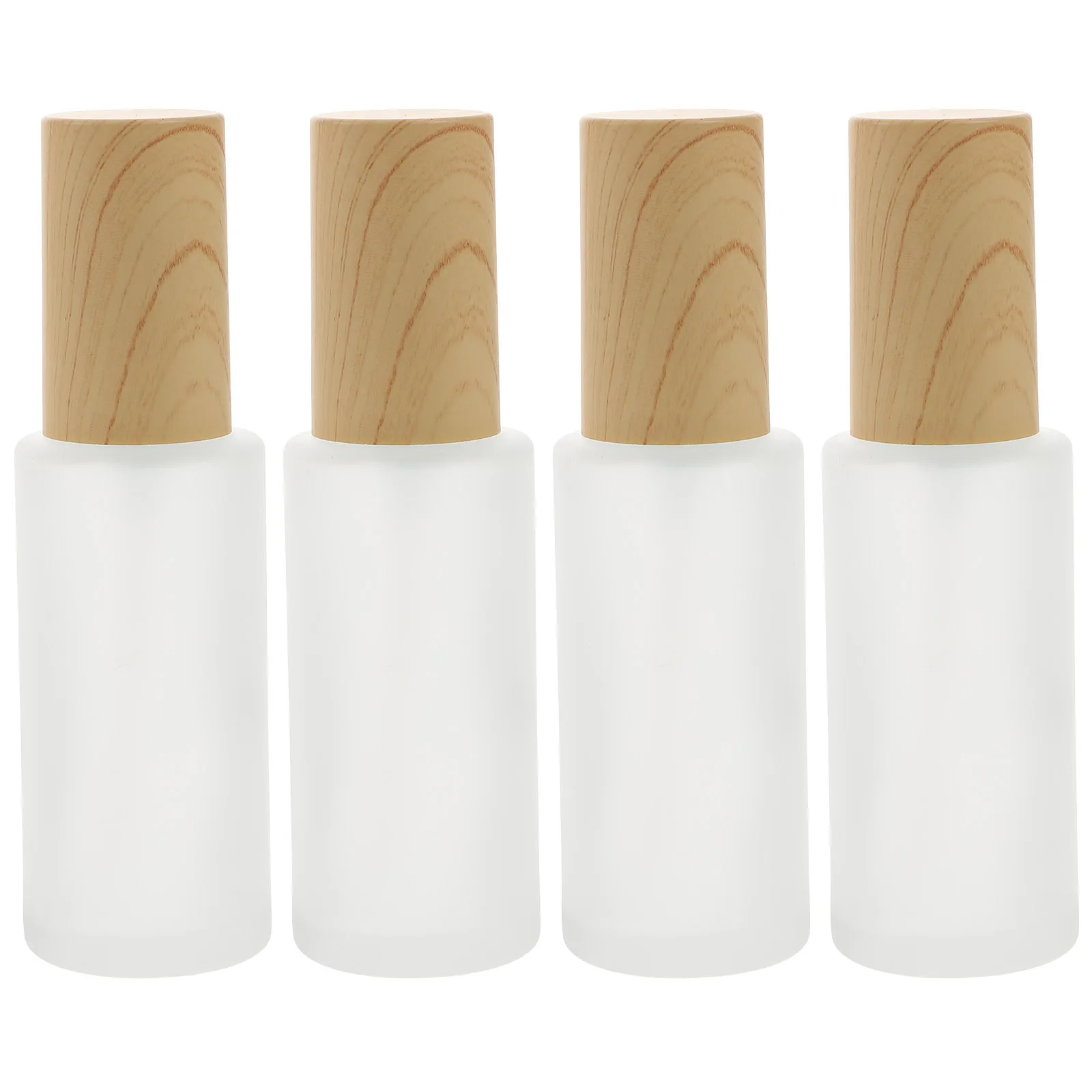 

4 Frosted Spray Bottles Wood Grain Transparent Lotion Silicone Head Dropper Travel Size Empty Multipurpose Skin Care Dispensing