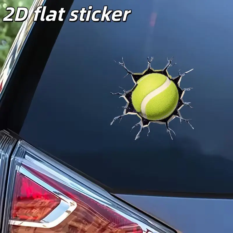 1pc 2D Flat Neon Yellow Green Tennis Waterproof Vinyl Sticker, Crack Effect Cosmic Background Decal for Car Window Body Decor