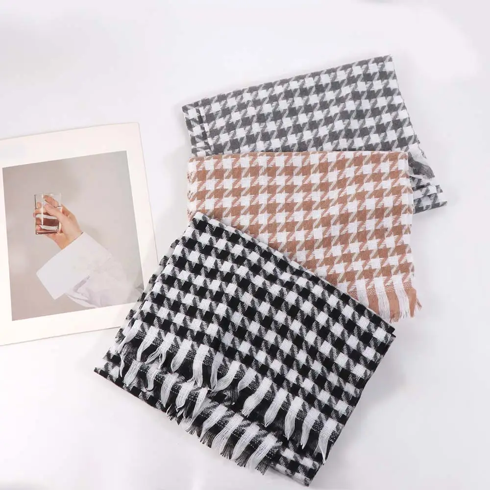 

Модный корейский вязаный шарф в клетку «гусиная лапка», утолщенный, ветрозащитный, в стиле Y2K, теплый зимний кашемировый шарф-шаль для женщин/мужчин