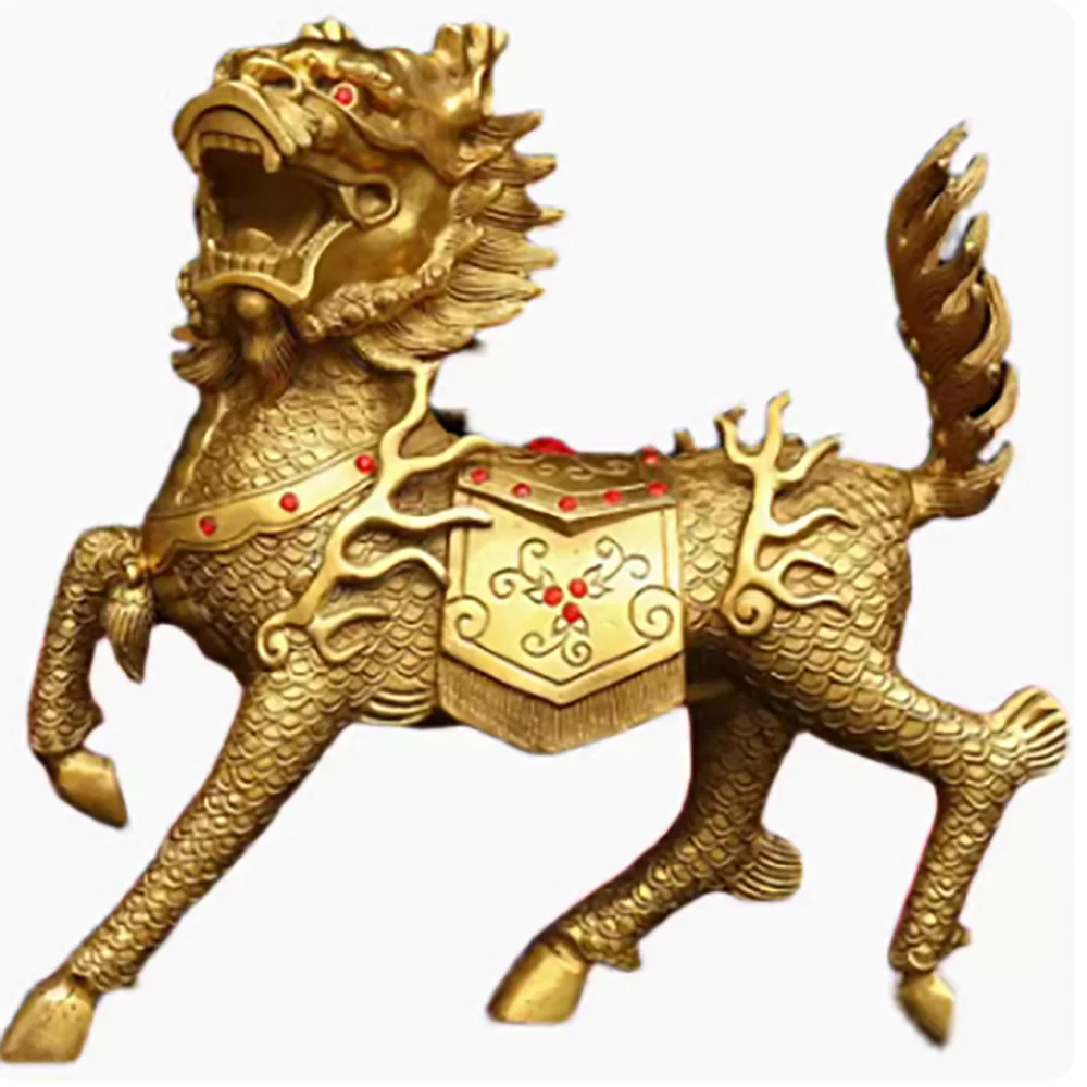 Brass Kirin Large Size Pair of Town House Fire Kirin Brings Wealth and Gives Children Chinese Style Home Living Room