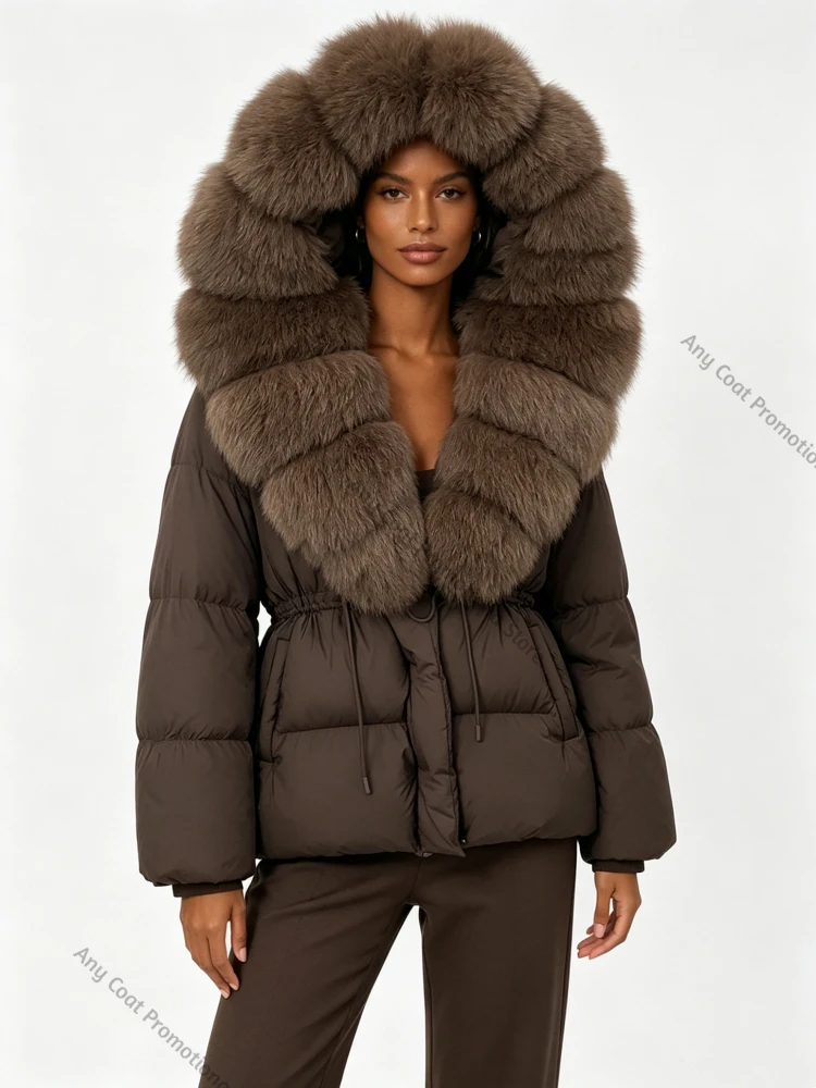 Natural Fur Jacket Women Luxury Women's Slim Fit Short Puffer Jacket Elegant Duck Down Filled Outerwear Clothing Extra Warm