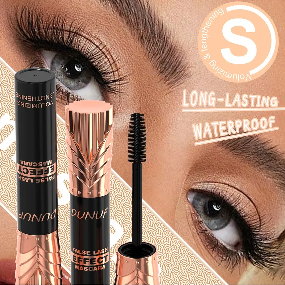 DUNUF 24H wasserfeste Wimperntusche mit schwarzer Seidenfaser-Verlängerungseffekt für voluminöses weibliches Make-up