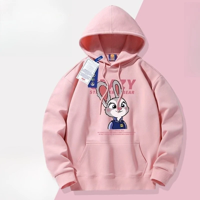 Bluza Disney Zootopia Judy Hopps Nick Wilde kreatywny wysokiej jakości nadruk anime kreskówka dla par casualowa pogrubiona bluza z kapturem