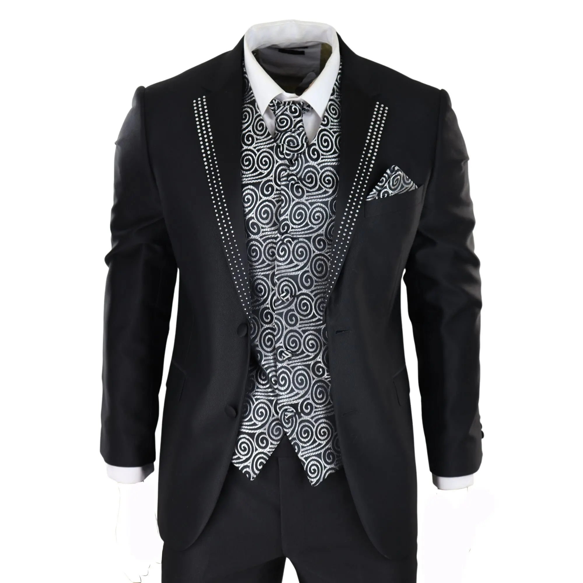 

Classic Cotton Wedding Men's Suit Business Shine Crystal Neck 3-Pieces Vest Tailor-Made Groom Formal Occasions Size Customized