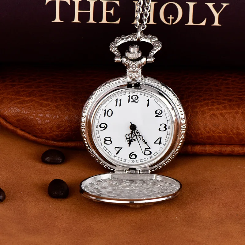 Orologio da tasca al quarzo con intaglio della motocicletta di lusso Vintage per uomo donna cassa incisa catena Fob Vintage vecchio orologio per uomo