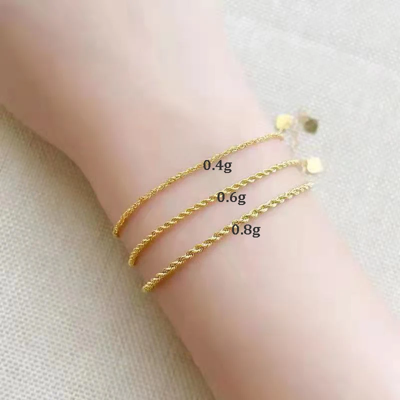 女性用18Kゴールドツイストチェーンブレスレット,ピュアロープ 