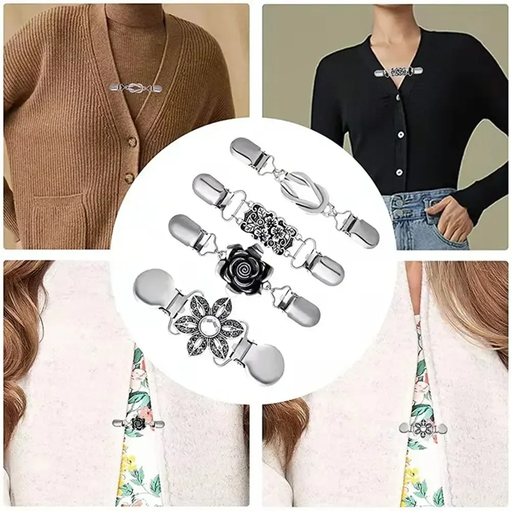 New Vintage Sweater Cardigan Clip Duck-mouth Clips Beaded Pearl Pin Brooch Shawl Shirt Collar Buckles Charm Gift Clothing Decor