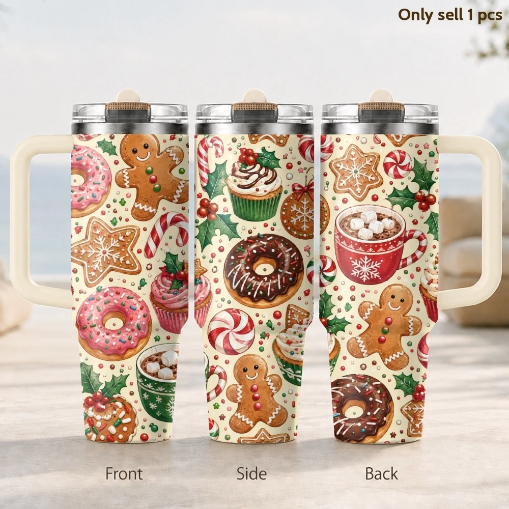 Christmas Gingerbread Candy Vacuum Flasks 40oz Thermal Tumbler with Handle Stainless Steel Vacuum Insulated Water Portable Cup