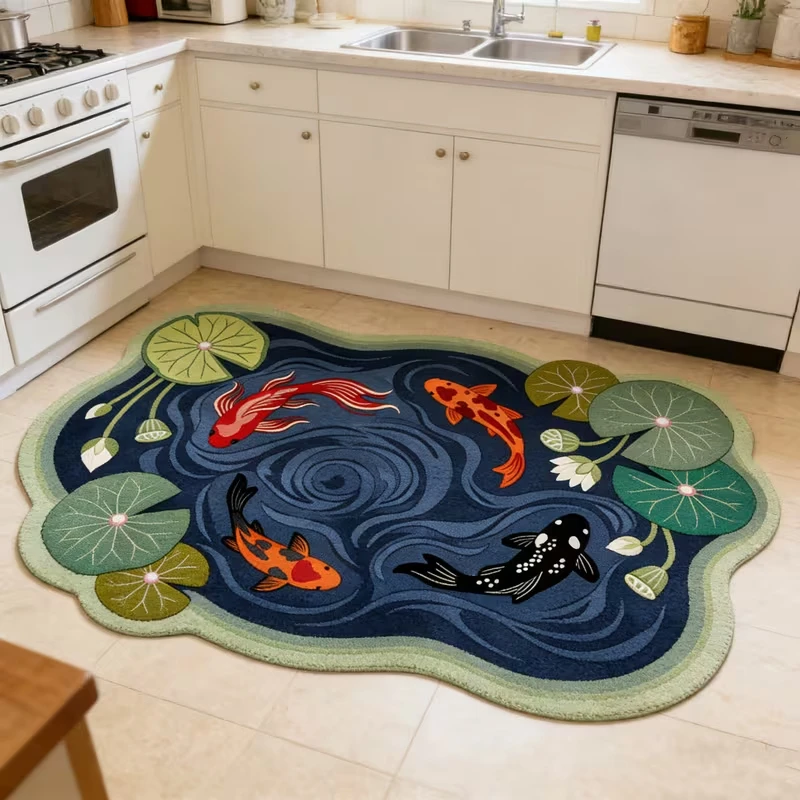 VIKAMA Cute Gray Cat Holding Heart Shape Rug Non Slip Floor Mat for Entryway Living Room Bedroom Cat Home Decor Washable Mat