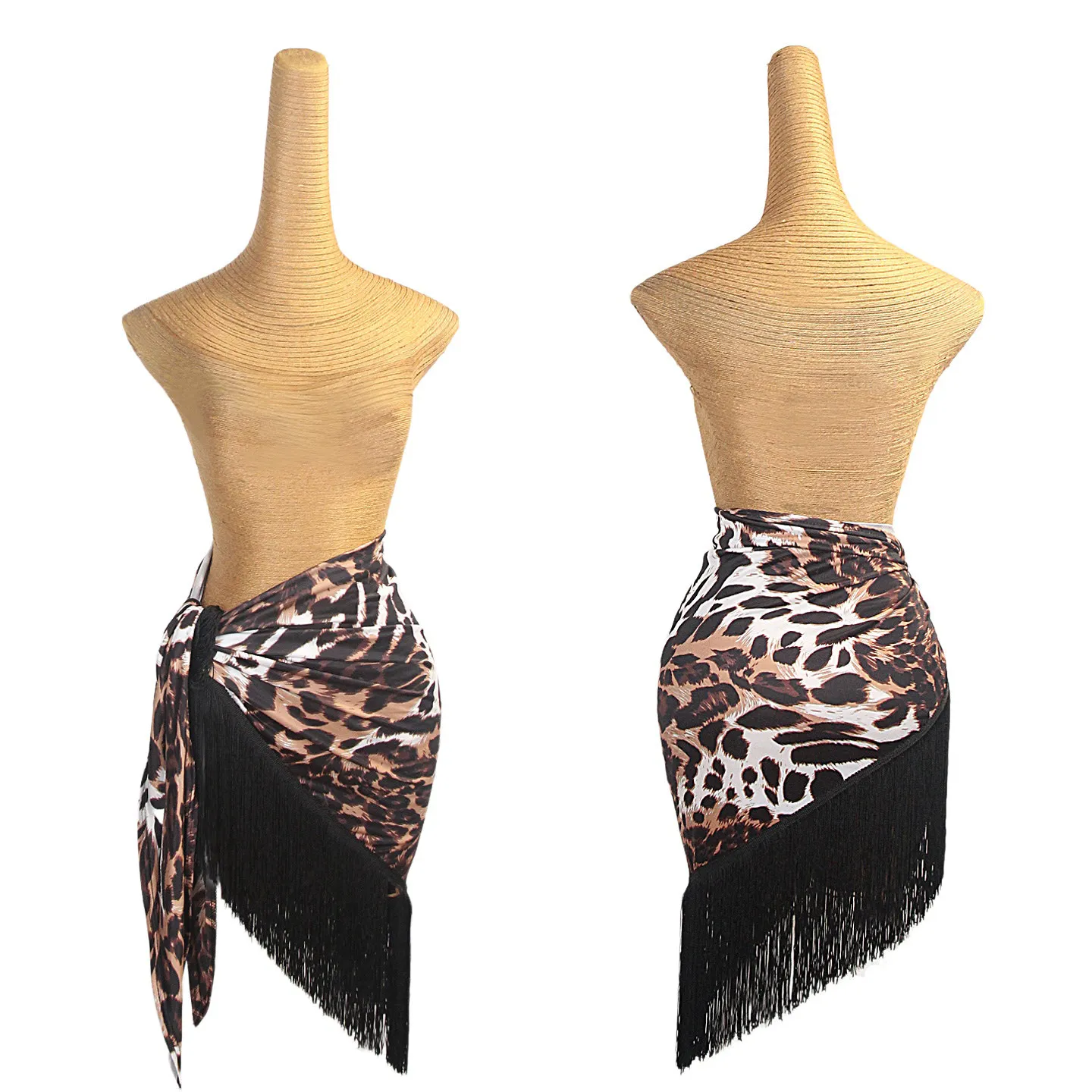 New Triangle Scarfs Women Latin Dance Skirts Rumba Chacha Dance Practice Clothes Adult Leopard Fringes Skirt Dance Wear DNV28213