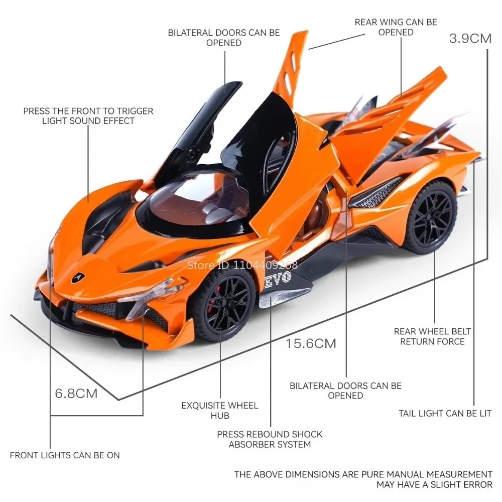 Pagani Zonda Apollo EVO – modèle de voiture jouet, son et lumière, portes métalliques moulées sous pression, modèles de véhicules ouverts, ornements de loisirs pour garçons, cadeaux, 1:32