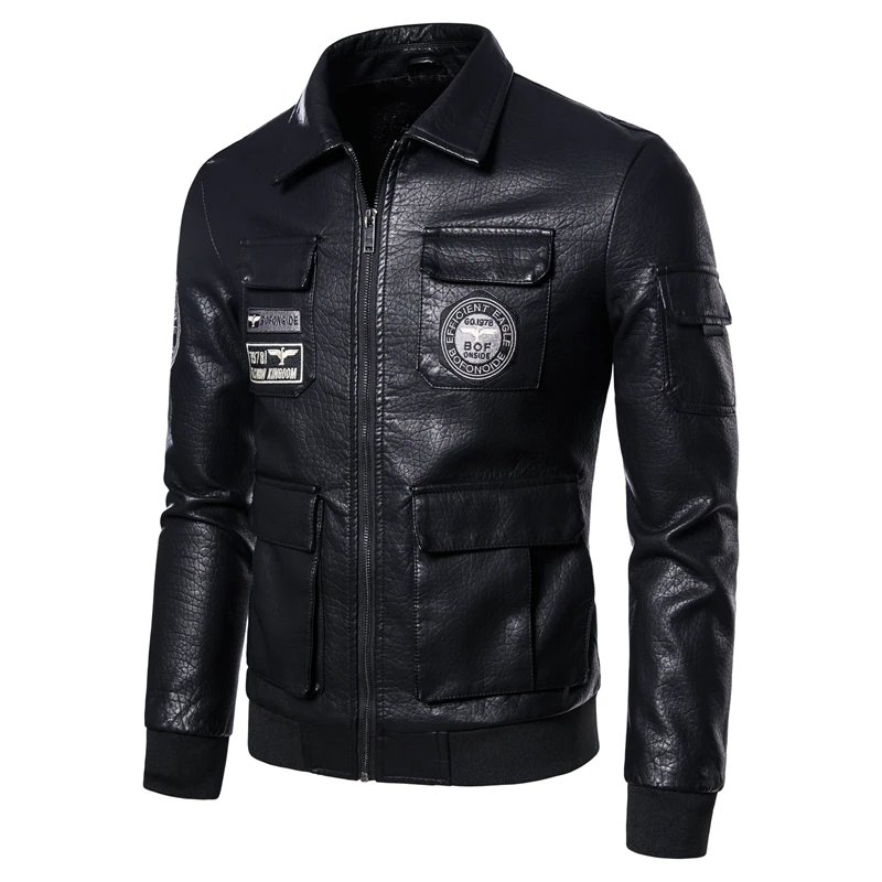 

Autumn And Winter Men's Embroidered Leather Pilot Motorcycle Locomotive Jacket Casual Fashion Leather