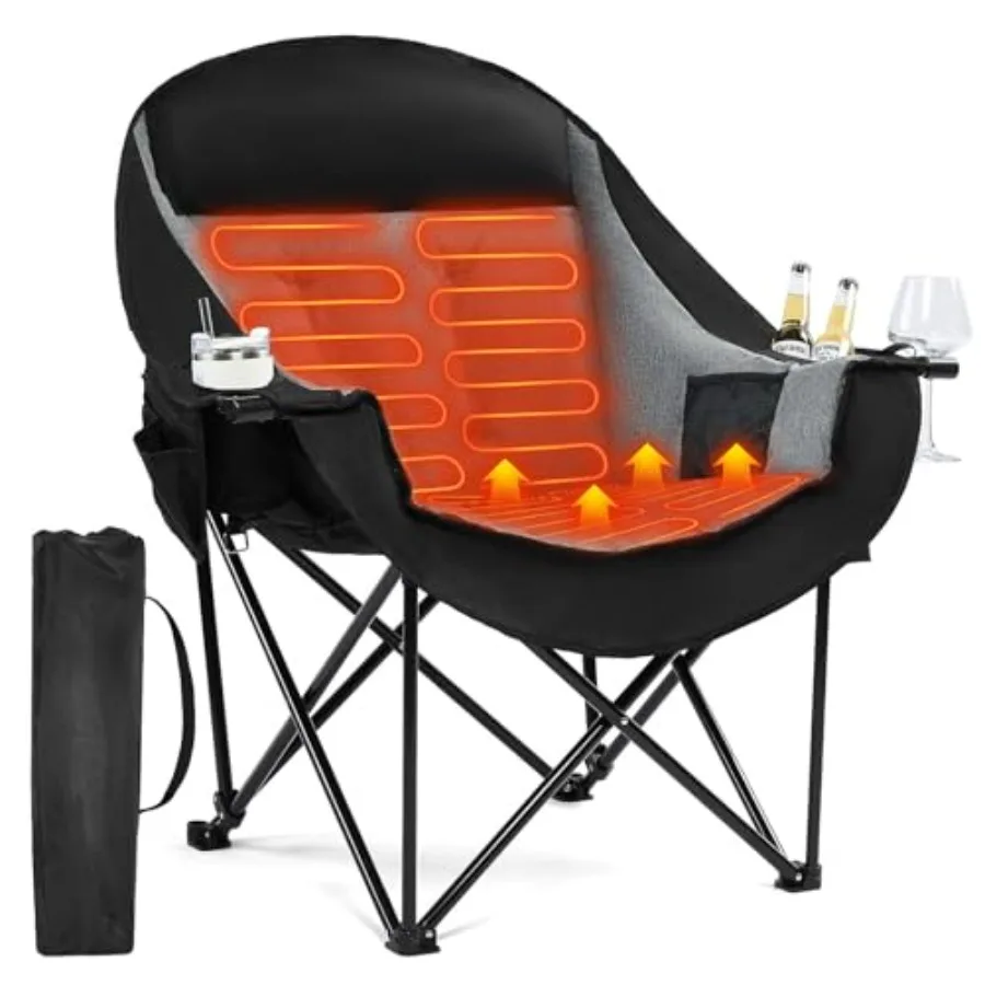 

Утепленное кресло для кемпинга увеличенного размера - Прочное складное кресло для взрослых с мягкой обивкой, охлаждающей сумкой, боковым карманом и подстаканником